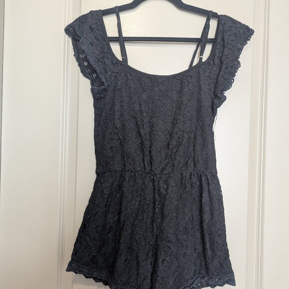 Xhiliration Black Lace Cotton Romper Size Medium - Picture 2 of 4